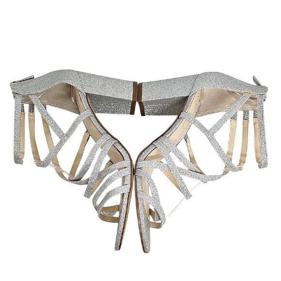 Jessica Simpson Stassey Sparkling Silver Strappy Block Heel Back Zip Sandals 8M - Picture 5 of 9